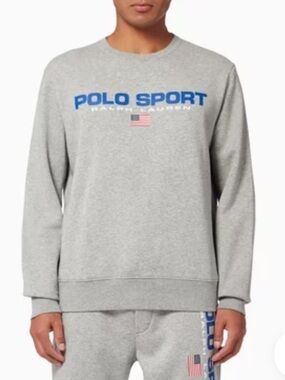 Polo Sport Ralph Lauren Flag Logo Fleece Crewneck Gray Sweatshirt Size XL EUC!